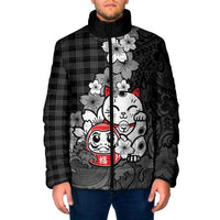 Black Palaka Hawaiian And Japanese Padded Jacket Maneki Neko And Sakura Bloom