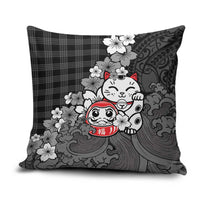 Black Palaka Hawaiian And Japanese Pillow Cover Maneki Neko And Sakura Bloom DT05 Black - Polynesian Pride