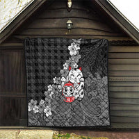 Black Palaka Hawaiian And Japanese Quilt Maneki Neko And Sakura Bloom DT05 - Polynesian Pride