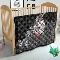Black Palaka Hawaiian And Japanese Quilt Maneki Neko And Sakura Bloom DT05 - Polynesian Pride
