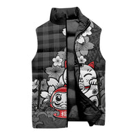 Black Palaka Hawaiian And Japanese Sleeveless Puffer Jacket Maneki Neko And Sakura Bloom DT05 - Polynesian Pride