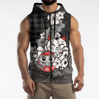 Black Palaka Hawaiian And Japanese Sleeveless Zip Hoodie Maneki Neko And Sakura Bloom