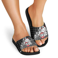 Black Palaka Hawaiian And Japanese Slide Sandals Maneki Neko And Sakura Bloom