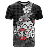 Black Palaka Hawaiian And Japanese T Shirt Maneki Neko And Sakura Bloom