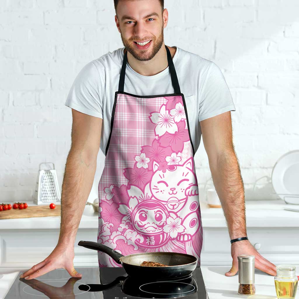 Pink Palaka Hawaiian And Japanese Apron Maneki Neko And Sakura Bloom