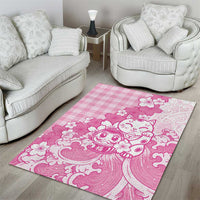 Pink Palaka Hawaiian And Japanese Area Rug Maneki Neko And Sakura Bloom