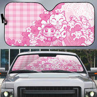 Pink Palaka Hawaiian And Japanese Auto Sun Shade Maneki Neko And Sakura Bloom DT05 Pink - Polynesian Pride
