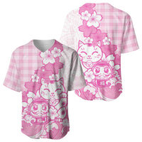Pink Palaka Hawaiian And Japanese Baseball Jersey Maneki Neko And Sakura Bloom DT05 - Polynesian Pride
