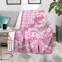 Pink Palaka Hawaiian And Japanese Blanket Maneki Neko And Sakura Bloom