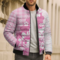 Pink Palaka Hawaiian And Japanese Bomber Puffer Jacket Maneki Neko And Sakura Bloom