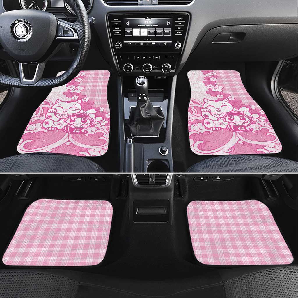 Pink Palaka Hawaiian And Japanese Car Mats Maneki Neko And Sakura Bloom DT05 Set 4pcs Pink - Polynesian Pride