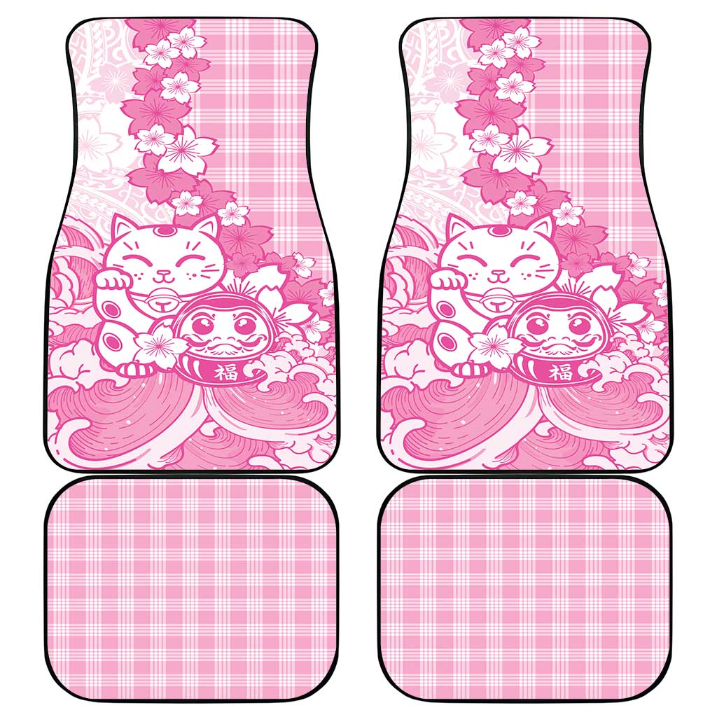 Pink Palaka Hawaiian And Japanese Car Mats Maneki Neko And Sakura Bloom DT05 - Polynesian Pride