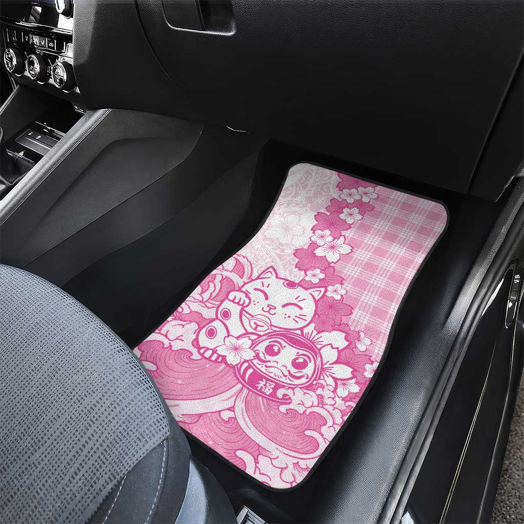 Pink Palaka Hawaiian And Japanese Car Mats Maneki Neko And Sakura Bloom DT05 - Polynesian Pride