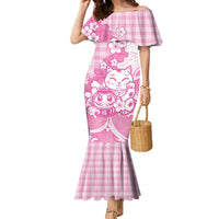 Pink Palaka Hawaiian And Japanese Family Matching Mermaid Dress and Hawaiian Shirt Maneki Neko And Sakura Bloom