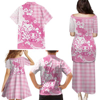 Pink Palaka Hawaiian And Japanese Family Matching Puletasi and Hawaiian Shirt Maneki Neko And Sakura Bloom