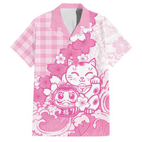 Pink Palaka Hawaiian And Japanese Family Matching Puletasi and Hawaiian Shirt Maneki Neko And Sakura Bloom