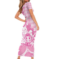 Pink Palaka Hawaiian And Japanese Family Matching Short Sleeve Bodycon Dress and Hawaiian Shirt Maneki Neko And Sakura Bloom