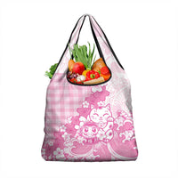 Pink Palaka Hawaiian And Japanese Grocery Bag Maneki Neko And Sakura Bloom