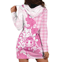Pink Palaka Hawaiian And Japanese Hoodie Dress Maneki Neko And Sakura Bloom