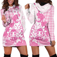 Pink Palaka Hawaiian And Japanese Hoodie Dress Maneki Neko And Sakura Bloom