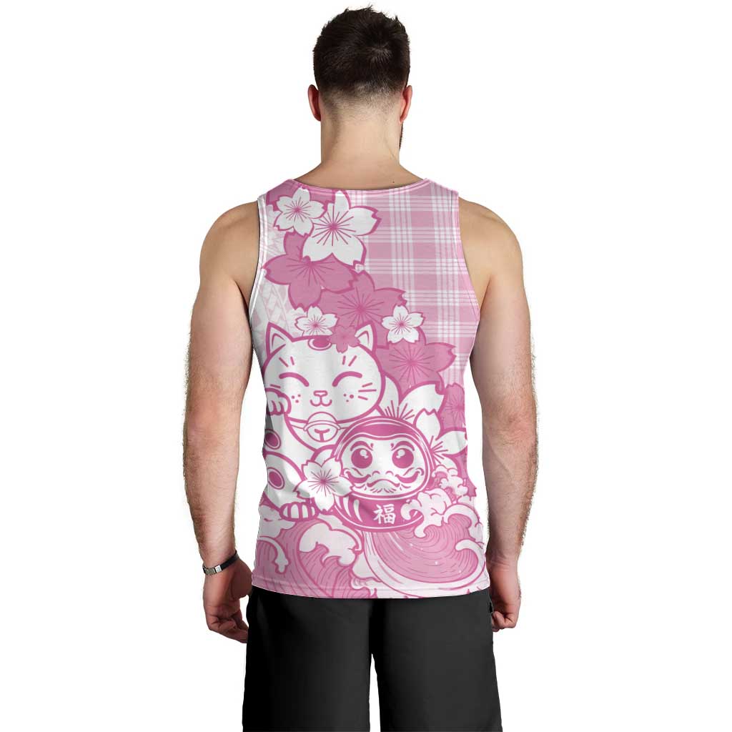 Pink Palaka Hawaiian And Japanese Men Tank Top Maneki Neko And Sakura Bloom