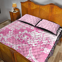 Pink Palaka Hawaiian And Japanese Quilt Bed Set Maneki Neko And Sakura Bloom