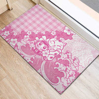 Pink Palaka Hawaiian And Japanese Rubber Doormat Maneki Neko And Sakura Bloom DT05 - Polynesian Pride