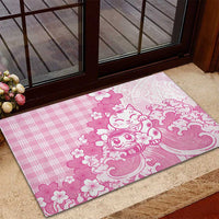 Pink Palaka Hawaiian And Japanese Rubber Doormat Maneki Neko And Sakura Bloom DT05 - Polynesian Pride
