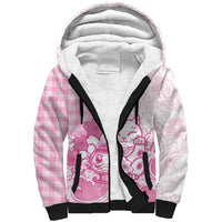 Pink Palaka Hawaiian And Japanese Sherpa Hoodie Maneki Neko And Sakura Bloom DT05 Unisex Pink - Polynesian Pride