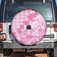 Pink Palaka Hawaiian And Japanese Spare Tire Cover Maneki Neko And Sakura Bloom