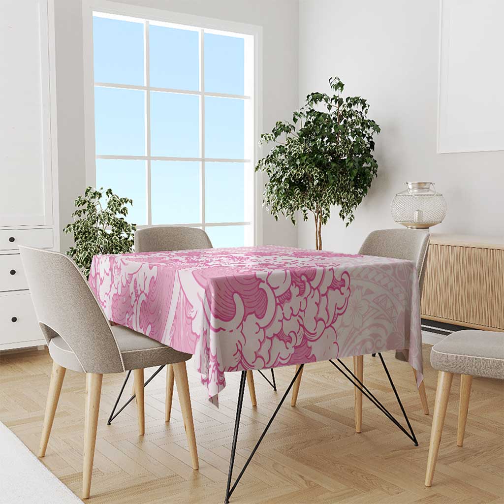 Pink Palaka Hawaiian And Japanese Tablecloth Maneki Neko And Sakura Bloom