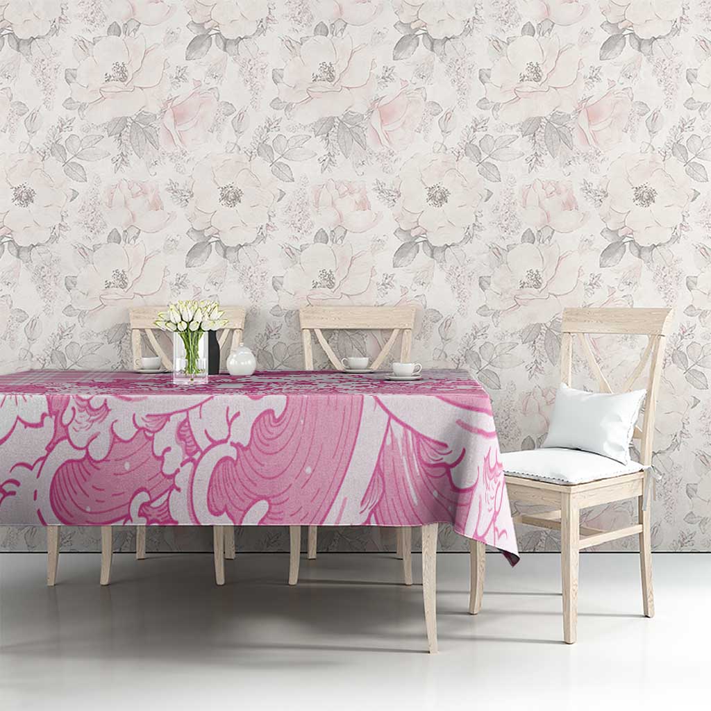 Pink Palaka Hawaiian And Japanese Tablecloth Maneki Neko And Sakura Bloom