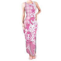 Pink Palaka Hawaiian And Japanese Tank Maxi Dress Maneki Neko And Sakura Bloom