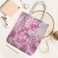 Pink Palaka Hawaiian And Japanese Tote Bag Maneki Neko And Sakura Bloom