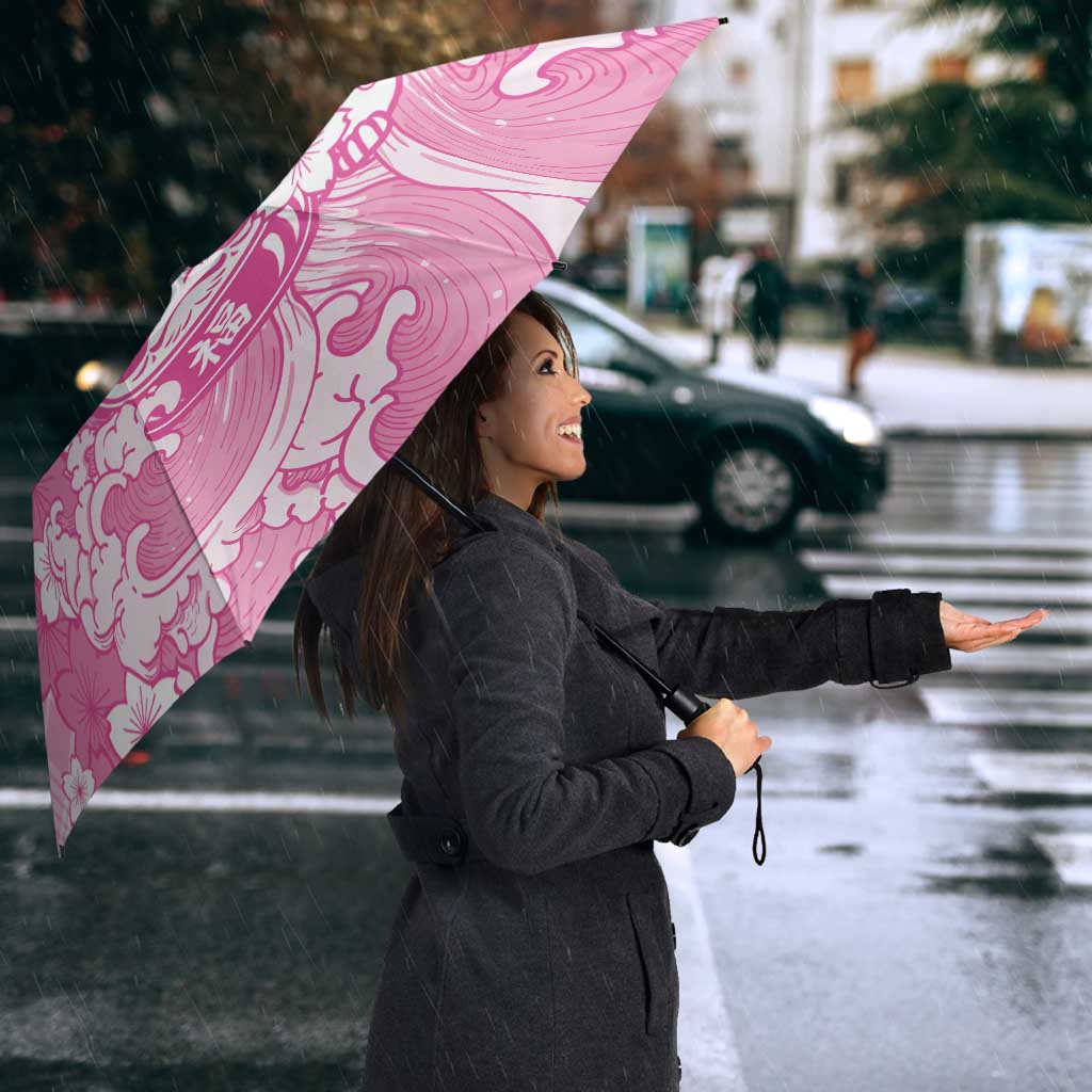 Pink Palaka Hawaiian And Japanese Umbrella Maneki Neko And Sakura Bloom
