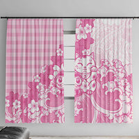Pink Palaka Hawaiian And Japanese Window Curtain Maneki Neko And Sakura Bloom DT05 With Hooks Pink - Polynesian Pride
