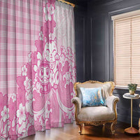 Pink Palaka Hawaiian And Japanese Window Curtain Maneki Neko And Sakura Bloom DT05 - Polynesian Pride