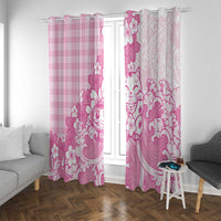 Pink Palaka Hawaiian And Japanese Window Curtain Maneki Neko And Sakura Bloom DT05 With Grommets Pink - Polynesian Pride