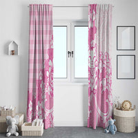 Pink Palaka Hawaiian And Japanese Window Curtain Maneki Neko And Sakura Bloom DT05 - Polynesian Pride