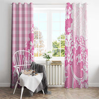 Pink Palaka Hawaiian And Japanese Window Curtain Maneki Neko And Sakura Bloom DT05 - Polynesian Pride