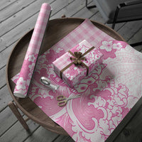 Pink Palaka Hawaiian And Japanese Wrapping Paper Maneki Neko And Sakura Bloom DT05 - Polynesian Pride