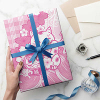 Pink Palaka Hawaiian And Japanese Wrapping Paper Maneki Neko And Sakura Bloom DT05 - Polynesian Pride