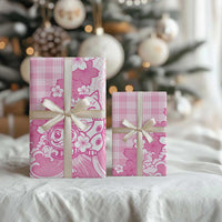 Pink Palaka Hawaiian And Japanese Wrapping Paper Maneki Neko And Sakura Bloom DT05 - Polynesian Pride