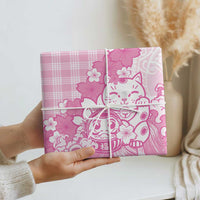 Pink Palaka Hawaiian And Japanese Wrapping Paper Maneki Neko And Sakura Bloom DT05 - Polynesian Pride