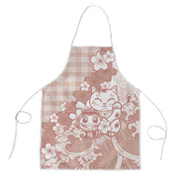 Beige Palaka Hawaiian And Japanese Apron Maneki Neko And Sakura Bloom