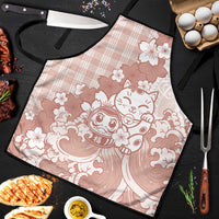 Beige Palaka Hawaiian And Japanese Apron Maneki Neko And Sakura Bloom
