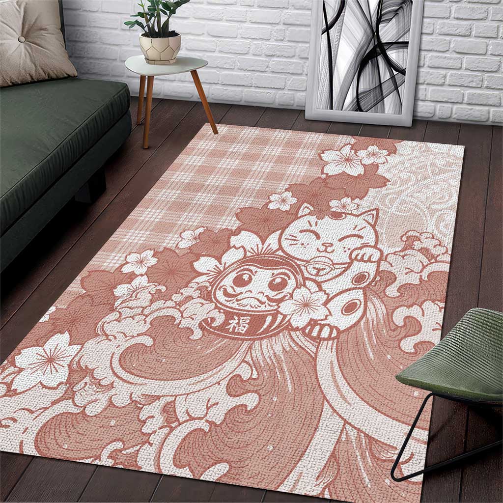 Beige Palaka Hawaiian And Japanese Area Rug Maneki Neko And Sakura Bloom DT05 Beige - Polynesian Pride