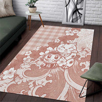 Beige Palaka Hawaiian And Japanese Area Rug Maneki Neko And Sakura Bloom DT05 Beige - Polynesian Pride