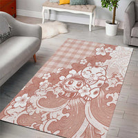 Beige Palaka Hawaiian And Japanese Area Rug Maneki Neko And Sakura Bloom DT05 - Polynesian Pride