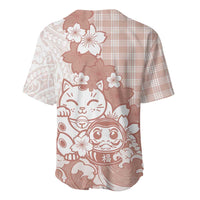 Beige Palaka Hawaiian And Japanese Baseball Jersey Maneki Neko And Sakura Bloom